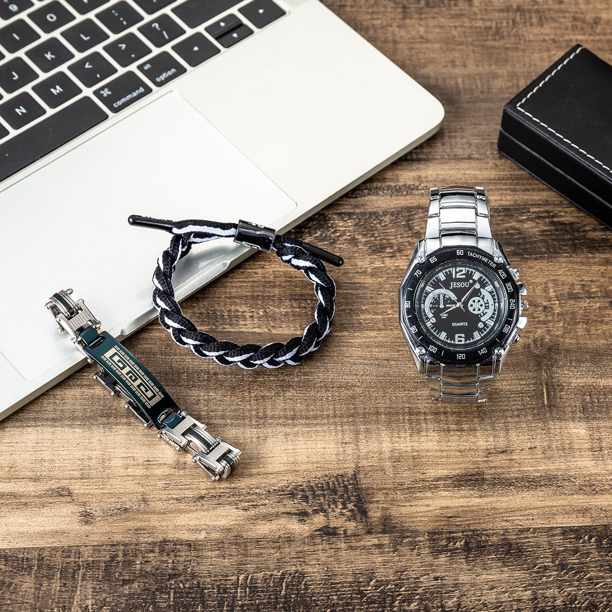Men's Fashion Trend Steel Band Quartz Watch Bracelet Set