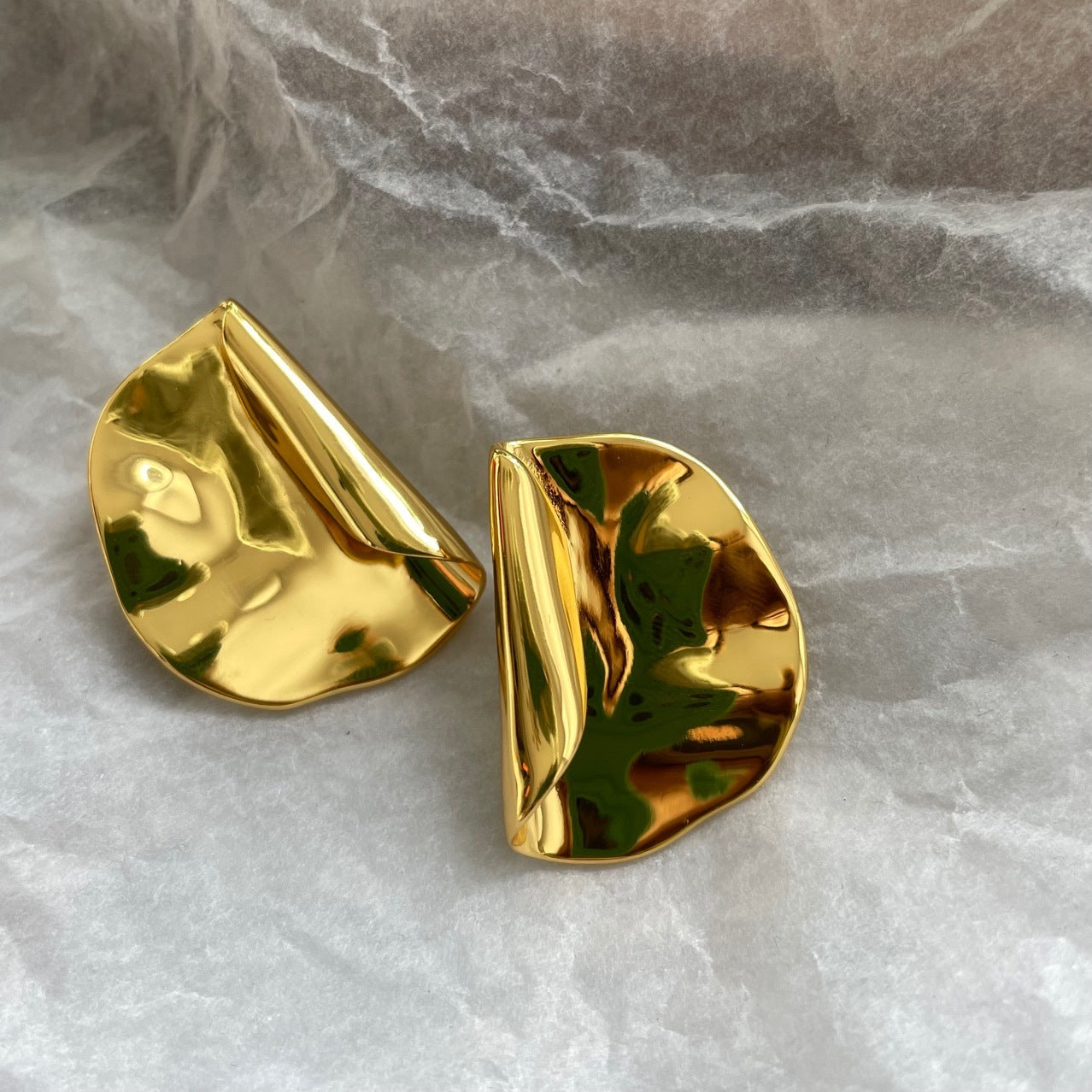 Brass Pleated Earrings European And American Big Ear Stud Women