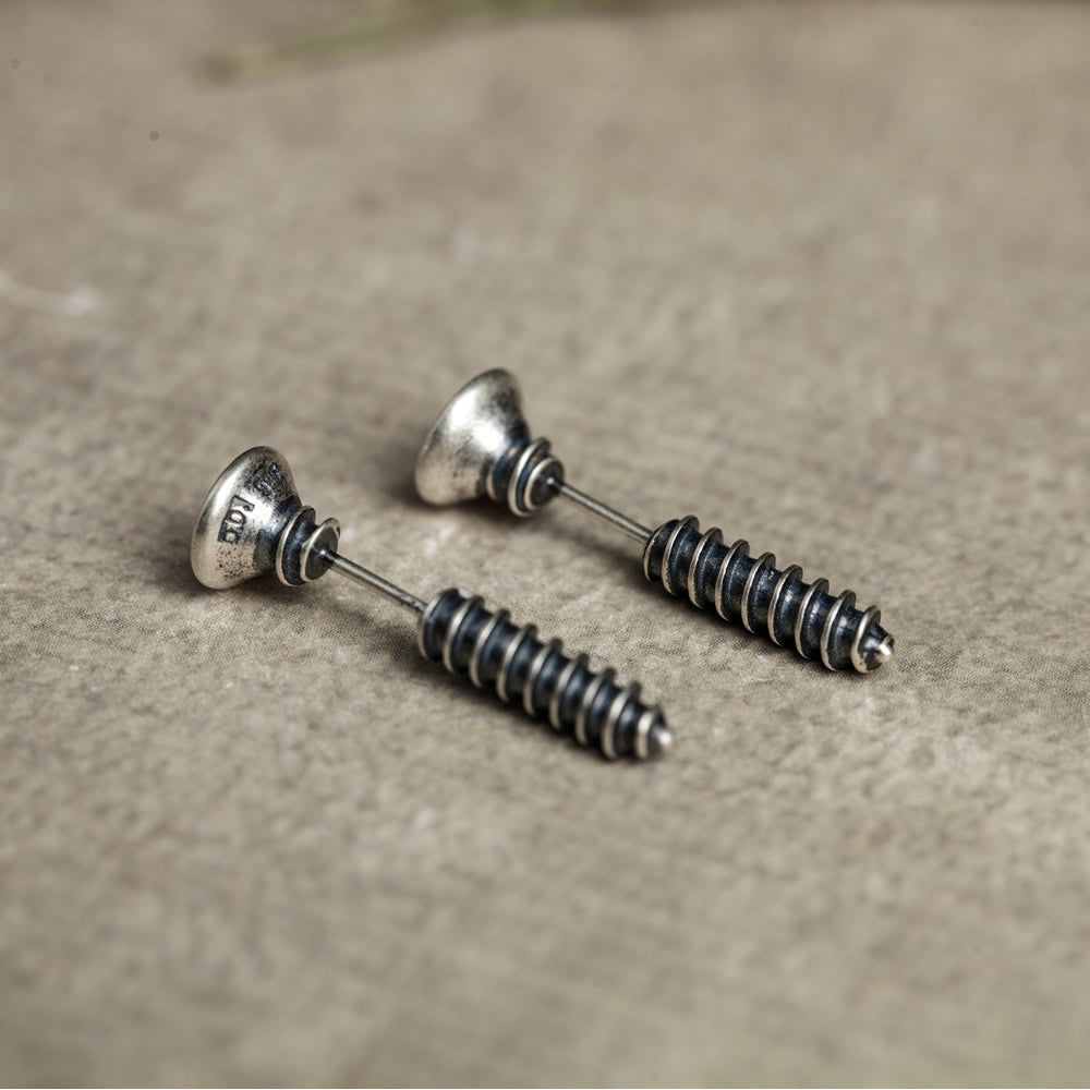 Thai Silver Punk Hip Hop Style Street Screw Stud Earrings