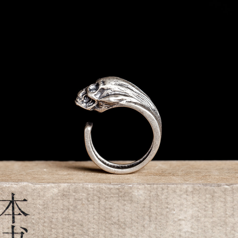 S925 Sterling Silver Distressed Dark Soul Skull Ring