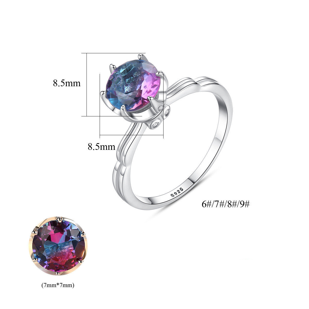 Silver Jewelry Synthetic Rainbow Gem Fashion