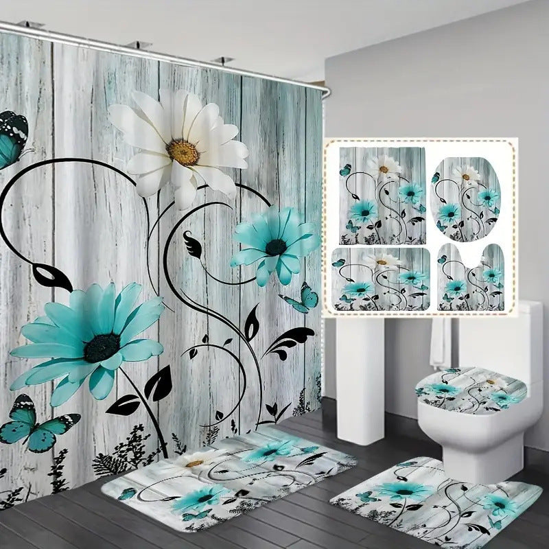 Bathroom Structured Curtain Toilet Floor Mat 3 Pieces