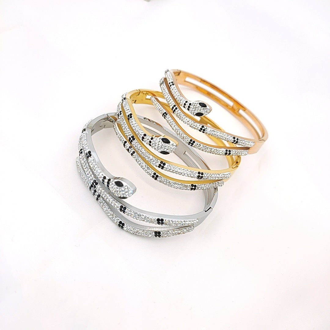Bracelet Tendance en Acier Titane Serpent Entièrement Diamanté