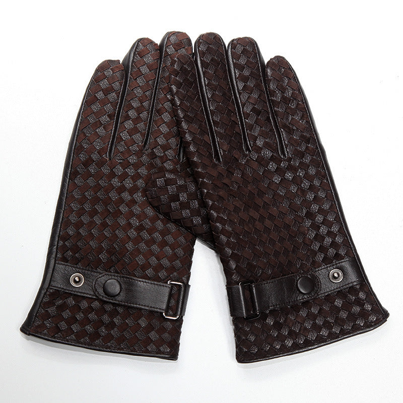 Touch Screen Woven Sheepskin Gloves Plus Velvet Thick Men's