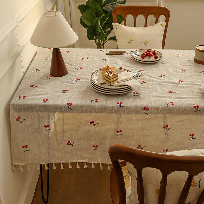 Japanese Linen Tablecloth Tassel Embroidery