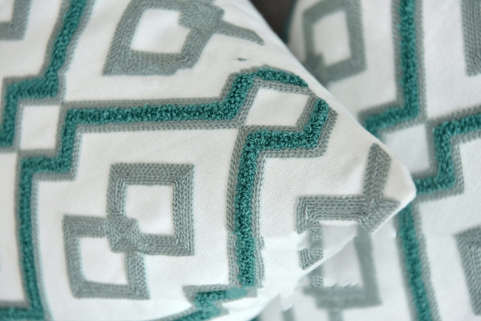 Lake Water Green Color Cotton Canvas Embroidery Geometric Wool Embroidery Sofa Pillow Cases