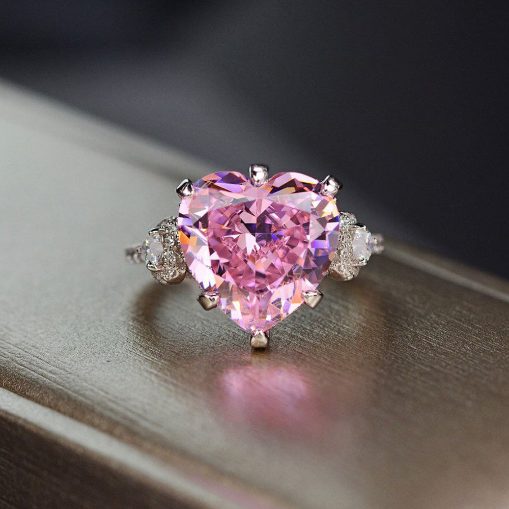 Micro-set Zircon Diamond Love Peach Heart Ring Women