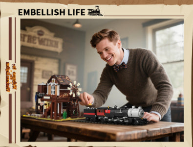 Retro Old Western Cowboy Railway Station Street View Assembled Building Blocks Model