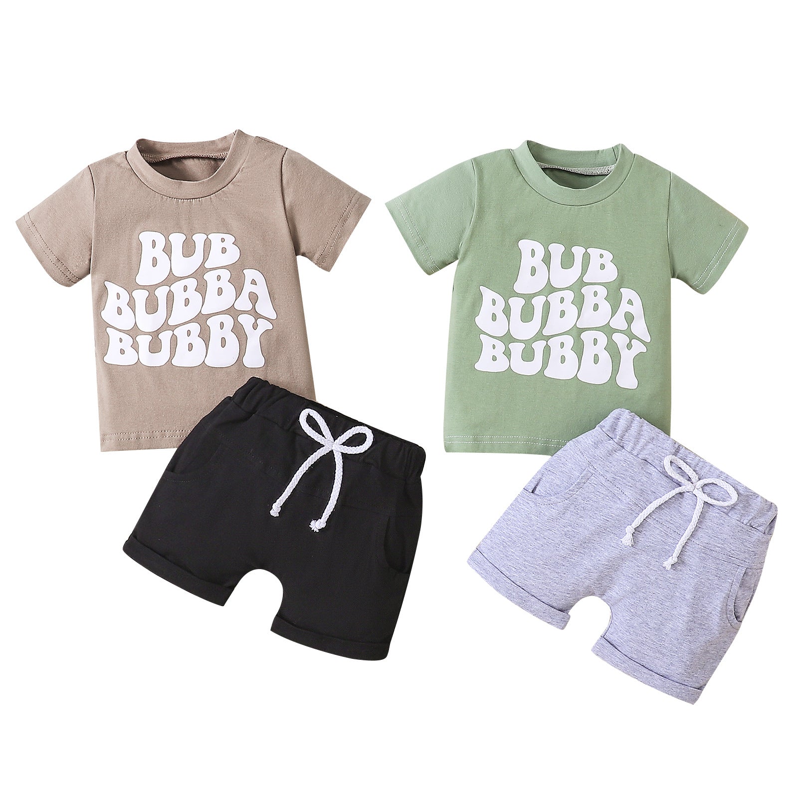Ensemble T-shirt manches courtes col rond et short cordon de serrage imprimé lettre de couleur unie pour garçons