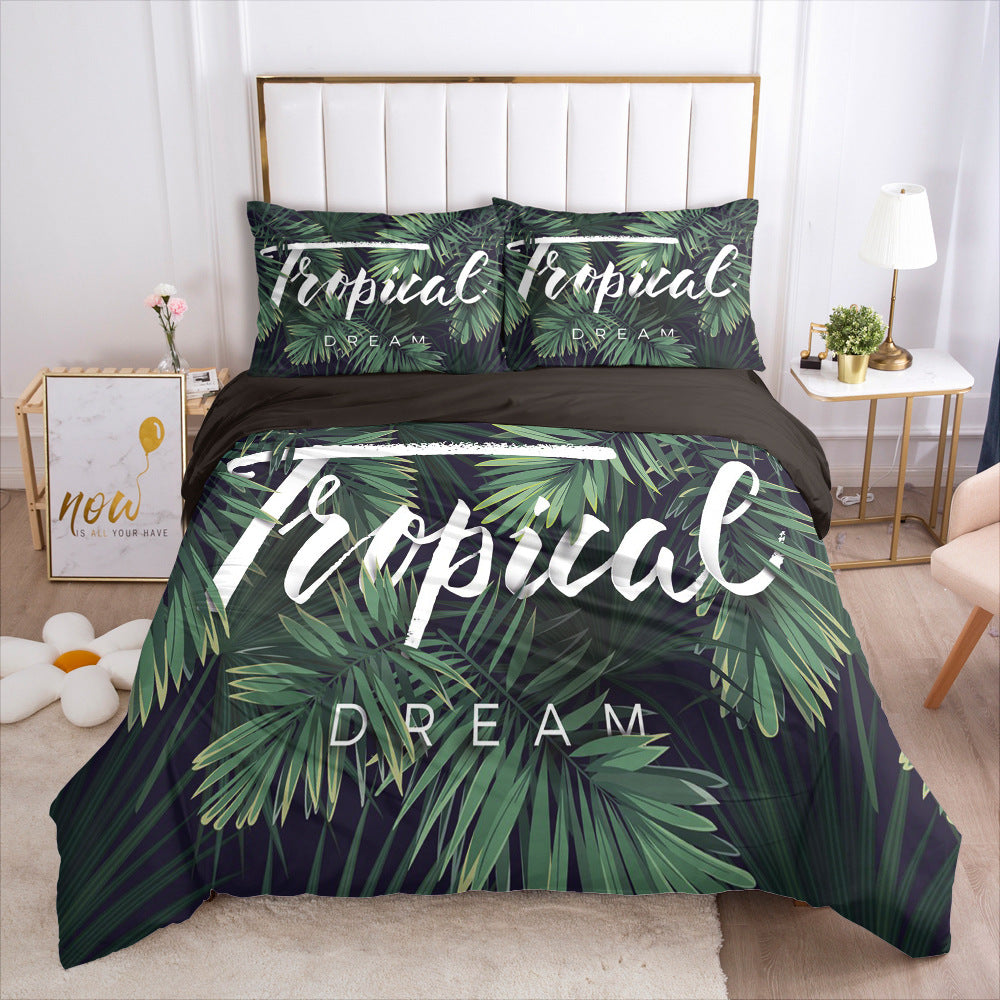 Nordic Spring Bedding Set Green Leaf Quilt Cover