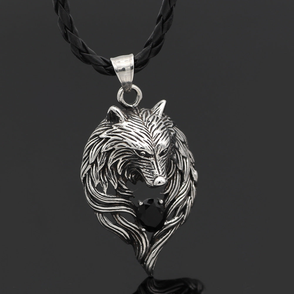 Celtic Wolf Head Men Titanium Steel Pendant Necklace