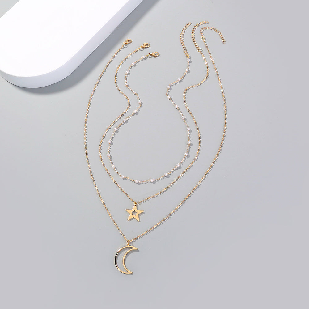 Hollow Star Moon Multilayer Necklace
