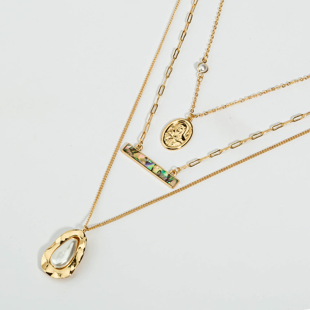 Amazon hot sale abalone shell accessories simple multi-layer metal pendant necklace women