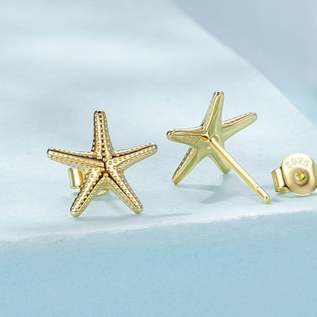 New Summer Starfish Argent Pur Stud Earrings Men And Women Simple