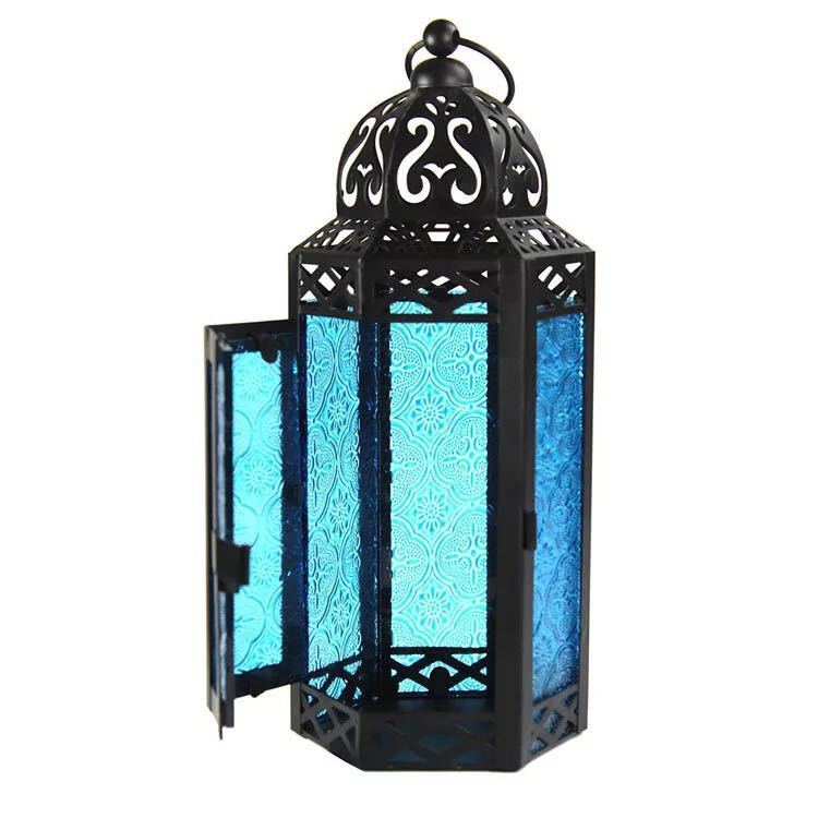 American Rustic Iron Stained Glass Candle Holder Ornament