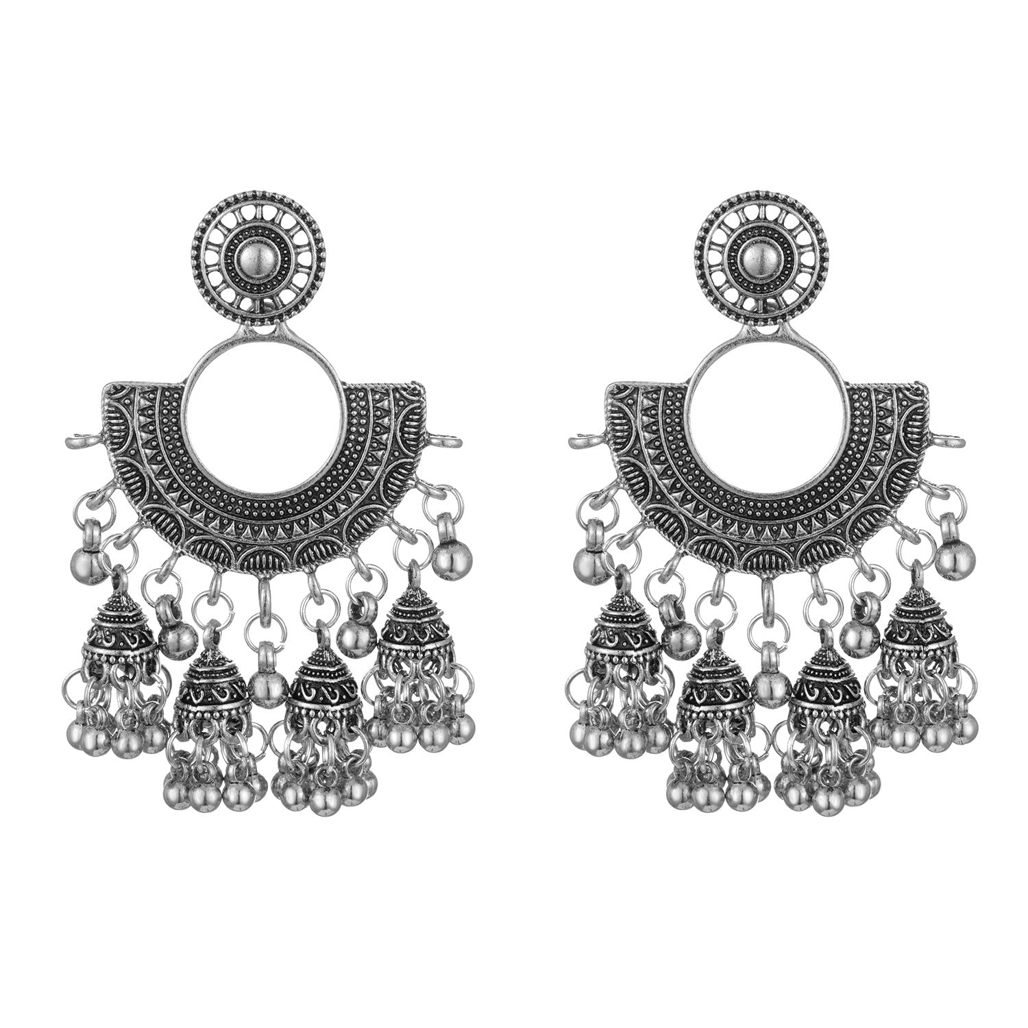 Fan-shaped Retro Ethnic Style Earrings Tassel Hollow