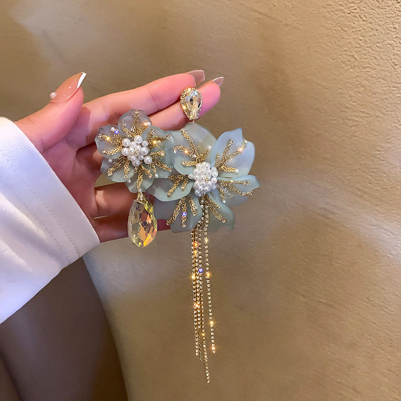 Asymmetric Flower Women Exaggerated Tassel Earrings