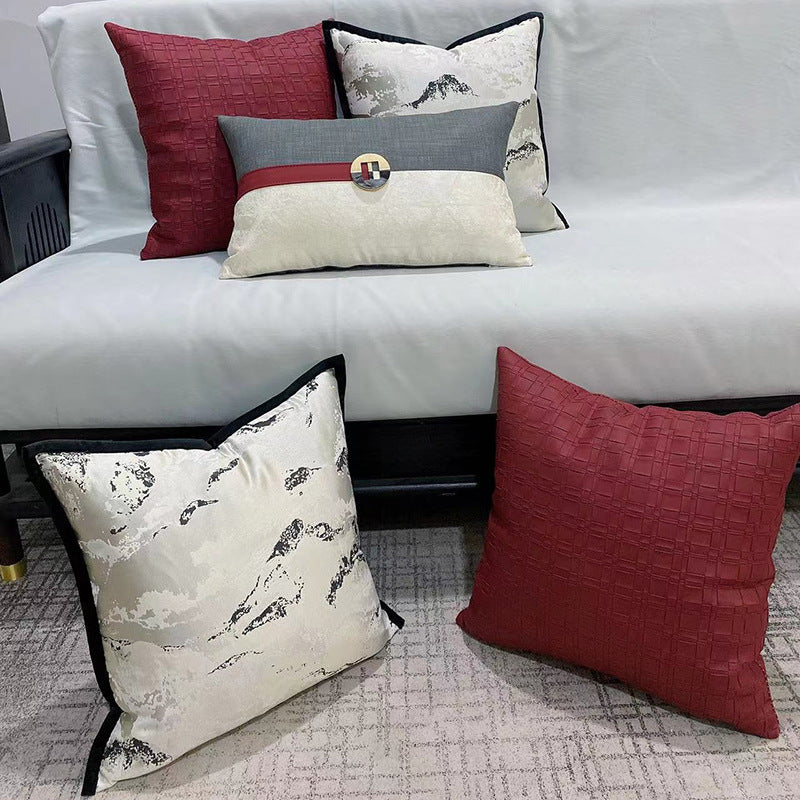 Simple Modern New Chinese Jacquard Woven Leather Pillowcase