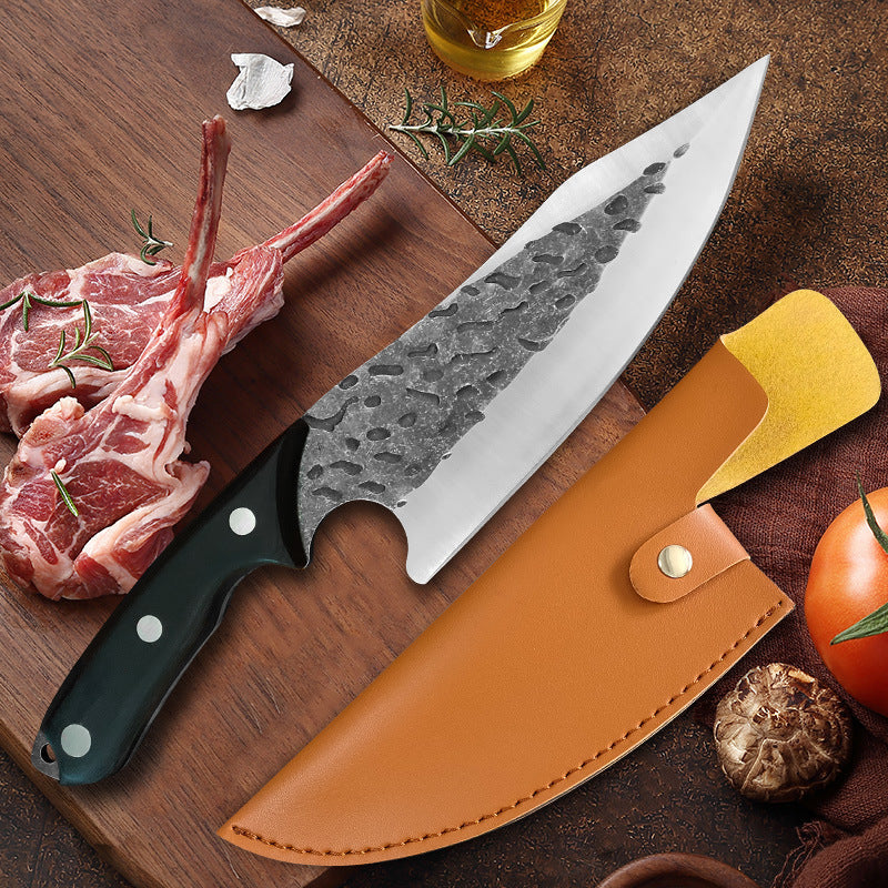 Hand-forged Hammer Pattern Boning Knife Black Color Wood Replaceable Blade Knife