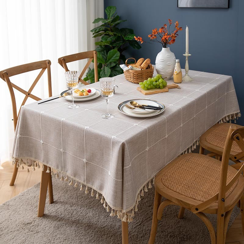 Imitation Cotton And Linen Solid Color Plaid Rectangular Tablecloth