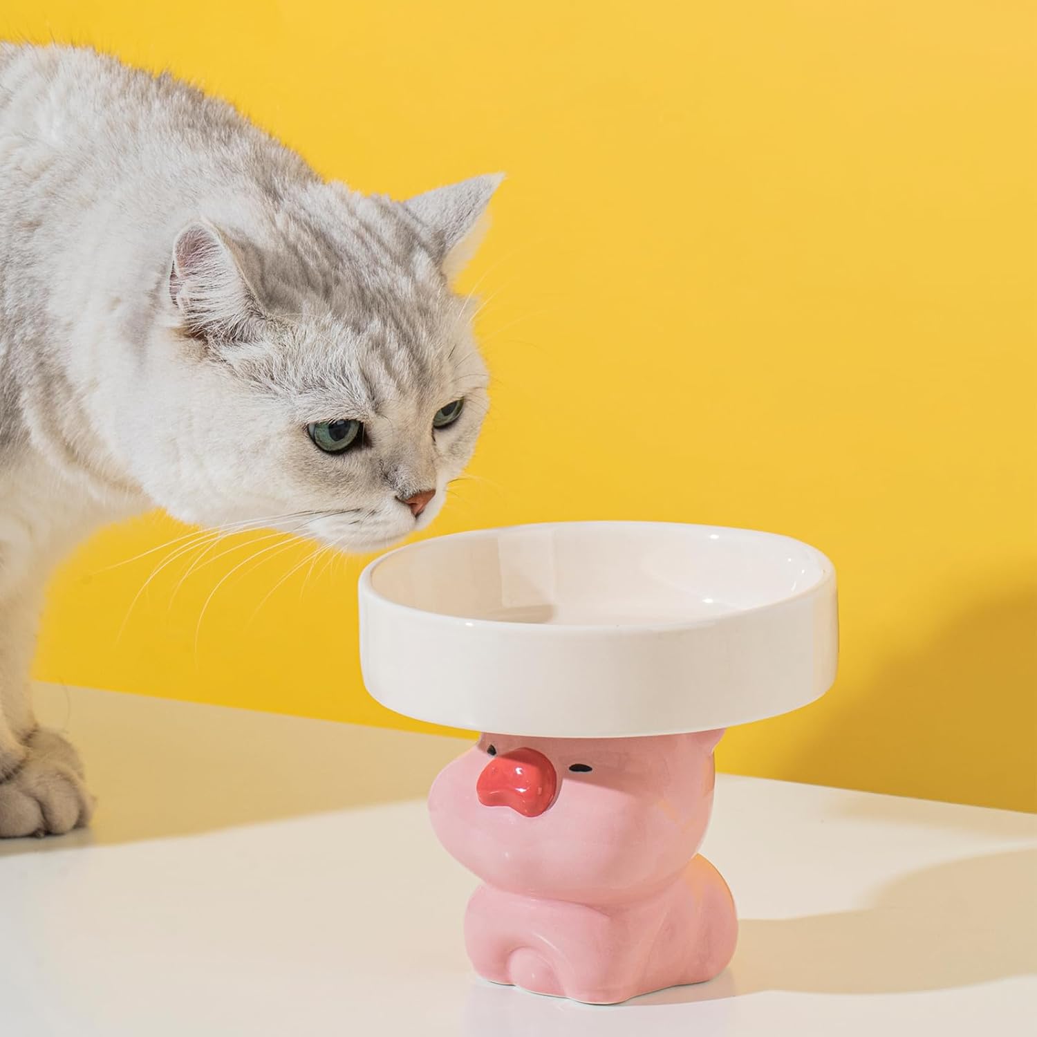 Raised Cat Bowls Cat Food Bowls Elevated Animal Theme Cute Ceramic Cat Bowl For Indoor Cats Pet Slow Feeder Water Bowl Whisker Friendly Prevents Dark Chins Easy To Clean