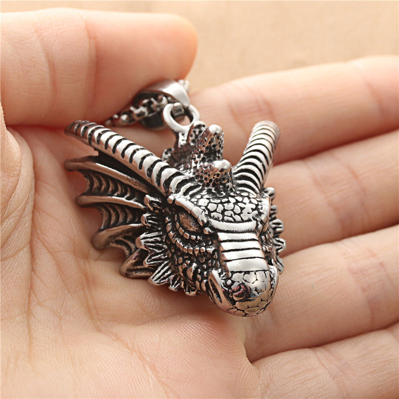 Ornament Titanium Steel Dragon Pendant Vintage Stainless Steel Necklace