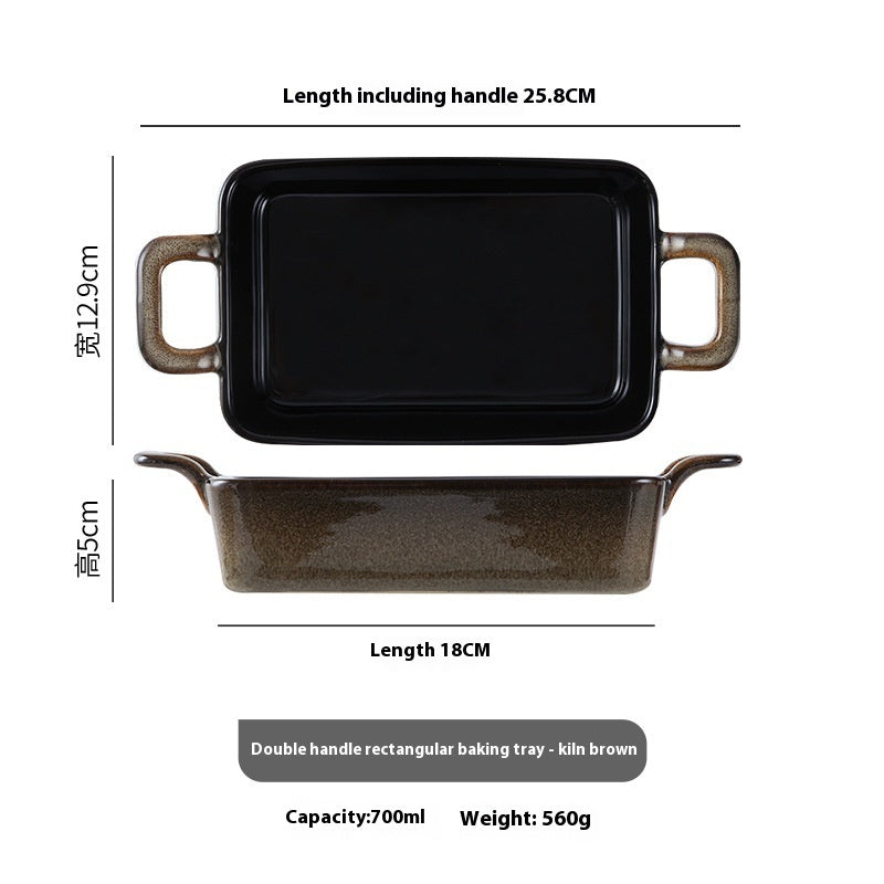 Bandeja de cerámica rectangular para horno microondas, recipiente para hornear binaural