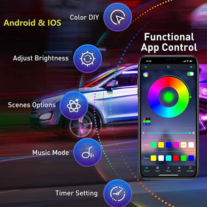 Threading-free Car Atmosphere Light APP Control