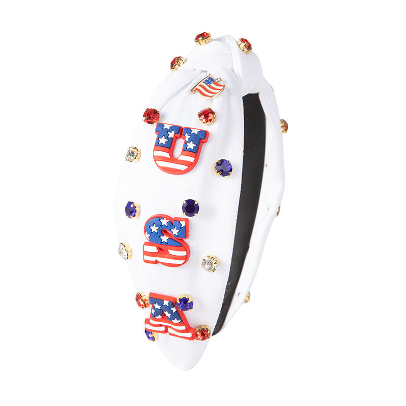 Flag Colors Headband Red White Blue Rhinestone