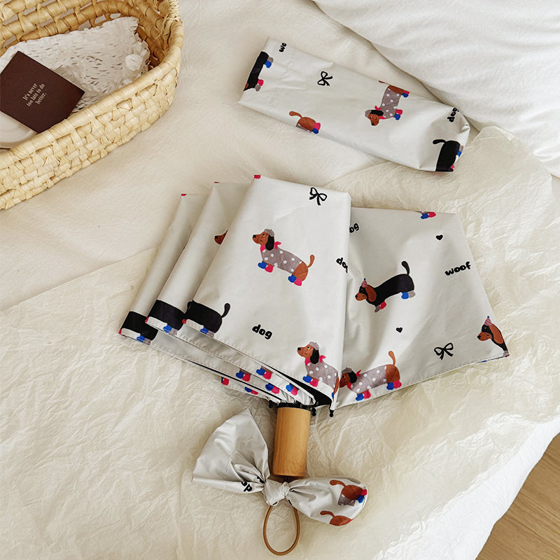 Cartoon Bow Sausage Dog Automatic Umbrella