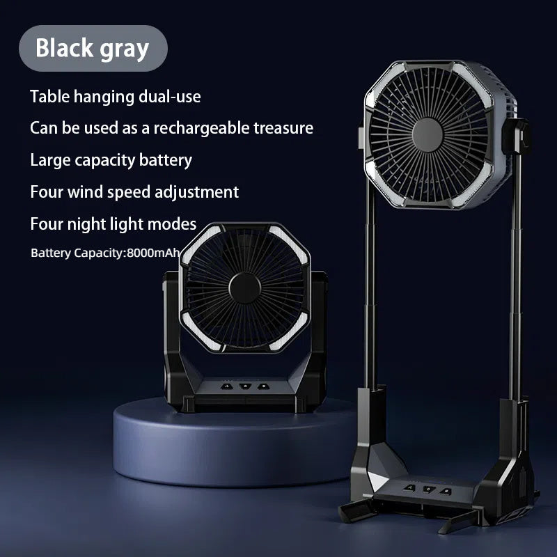 Ventilateur de camping extérieur Lumière Tente de camping Bureau Pêche Portable Pliable Télescopique Rechargeable