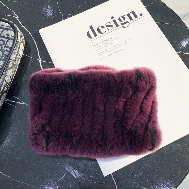 Rex Rabbit Fur Bandana Women's Winter Elastic Net Scarf Hair Band Wild Grass Plush Headband Children's Scarf