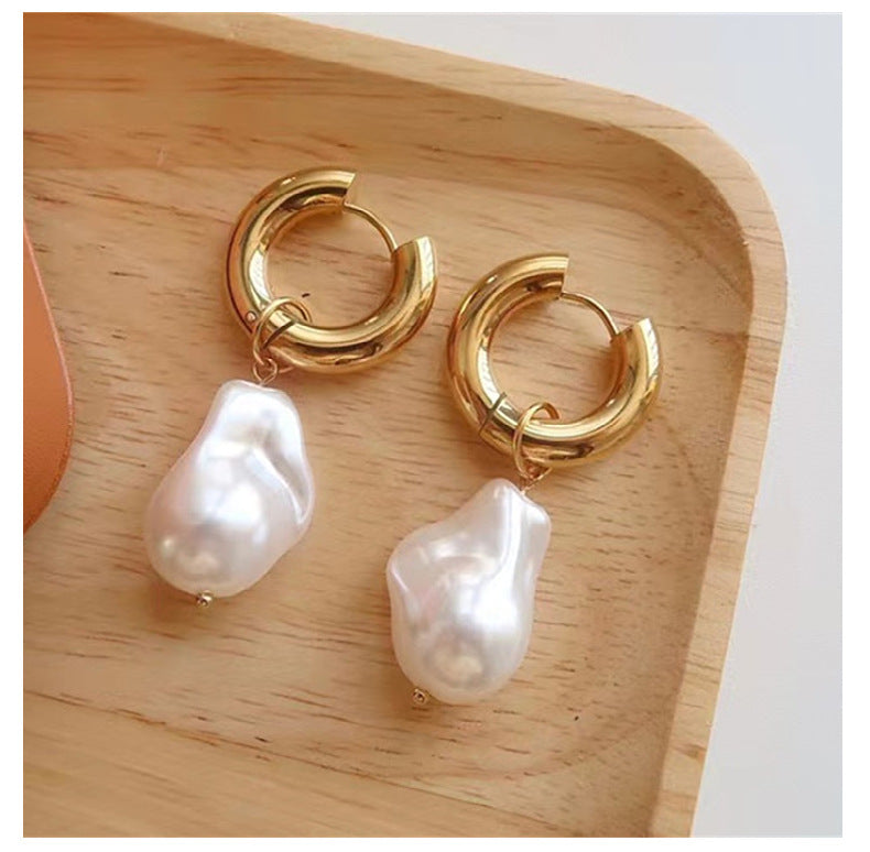 Baroque Pearl Earrings Women's Metal