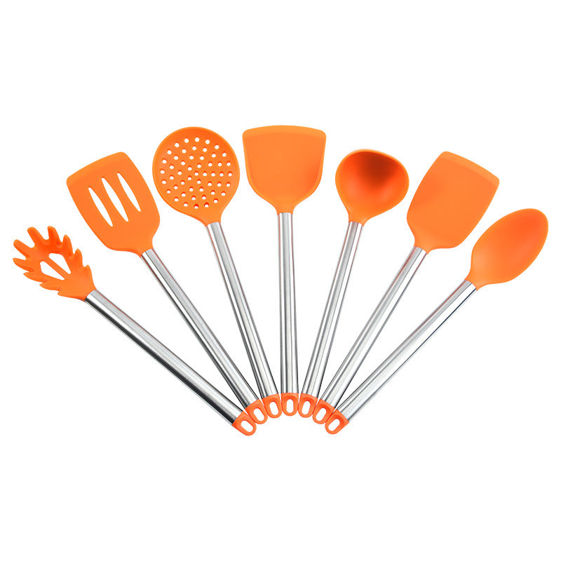 Ensemble d'ustensiles de cuisine 7 pièces en silicone et acier inoxydable, spatule et cuillère en silicone