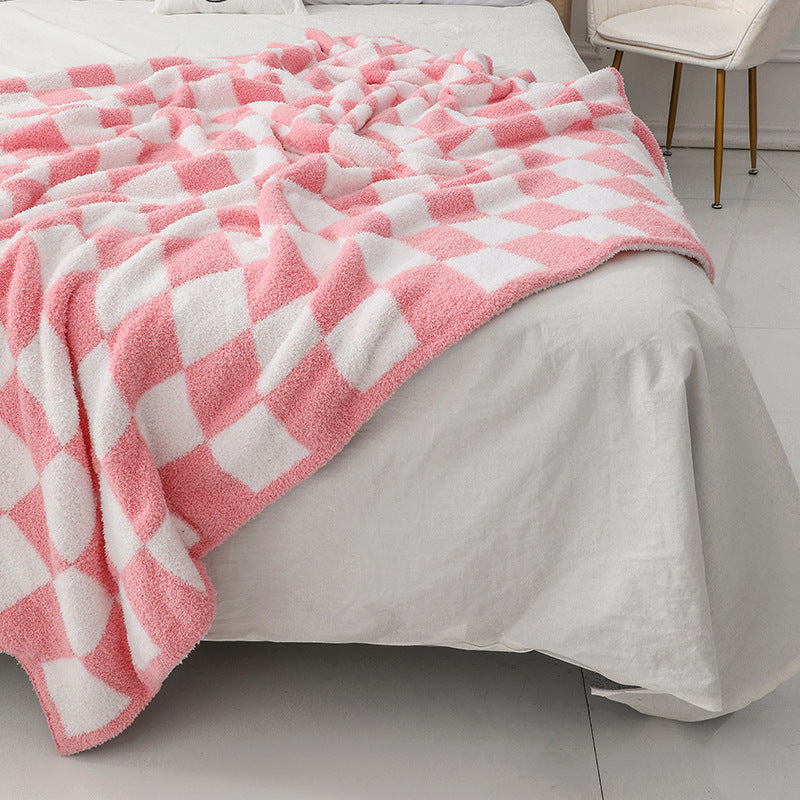 Couverture mi-velours en damier sans peluches