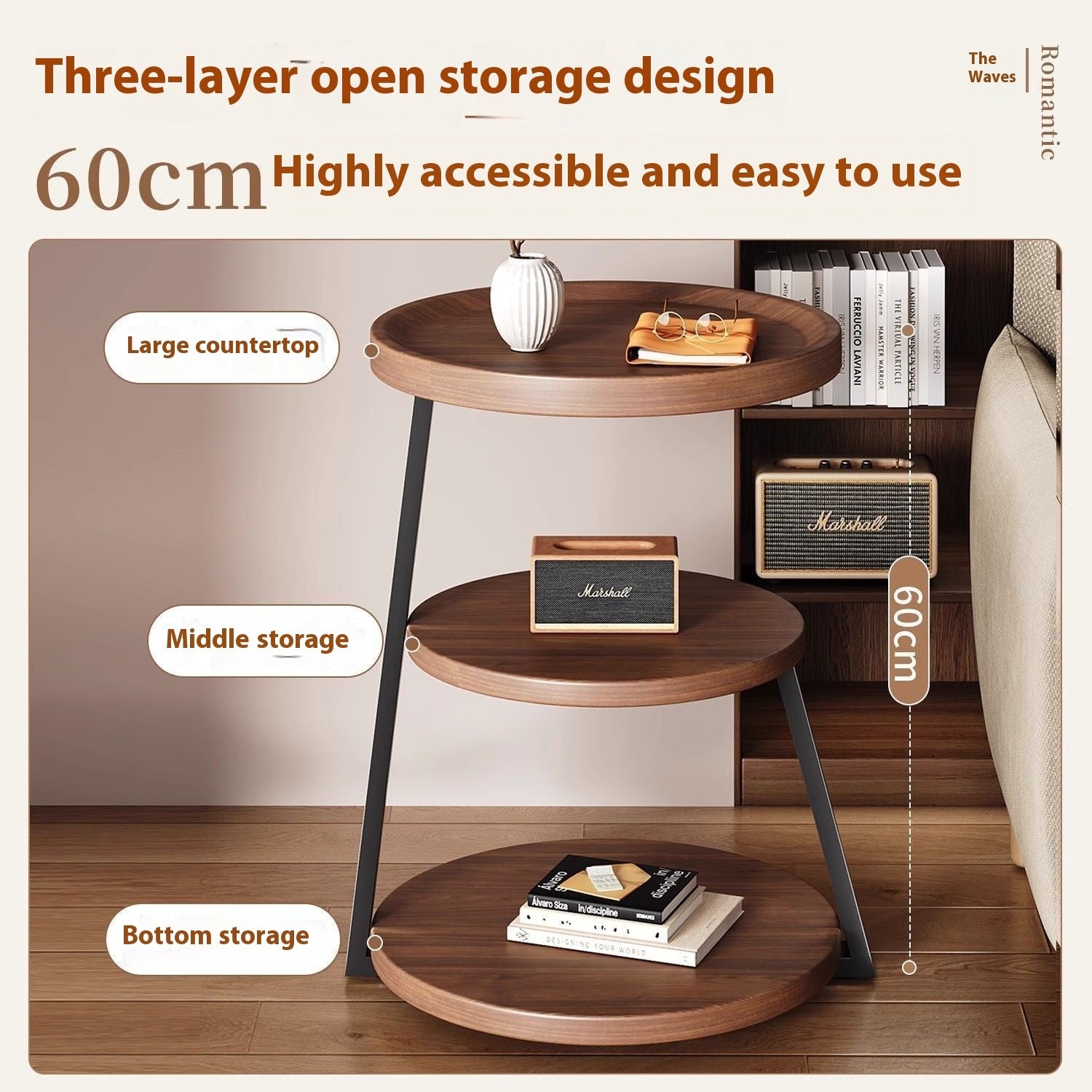 Mid Ancient Style Bedside Table Storage Rack With Multiple Layers