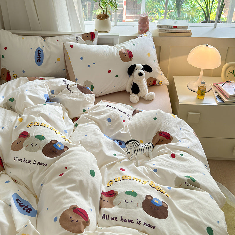 Pastoral Style Girl Floral Bunny Washed Cotton Bedding
