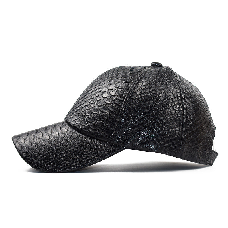 Women's Autumn And Winter Pu Leather Snakeskin Pattern Sunshade Baseball Cap