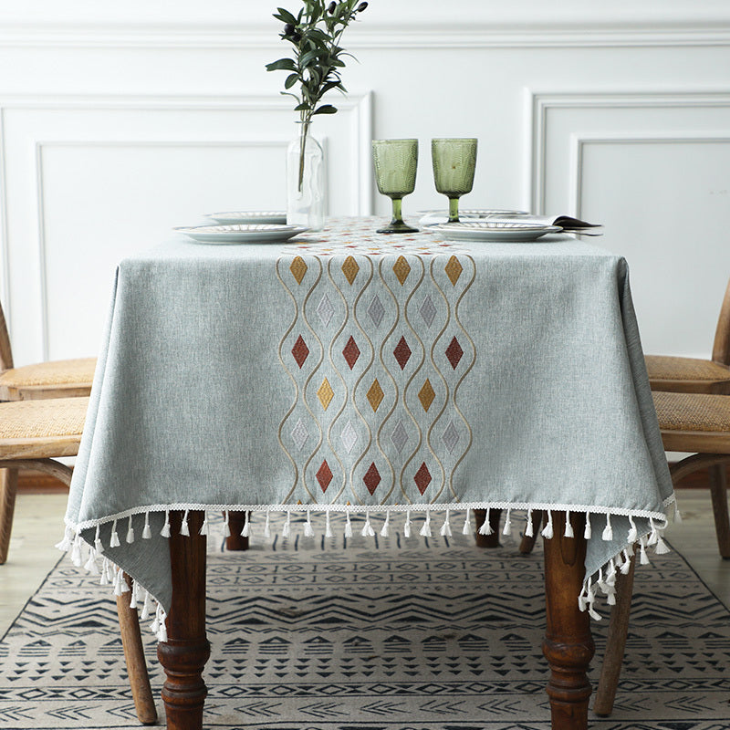 Household Rectangular Cotton And Linen Embroidered Tablecloth