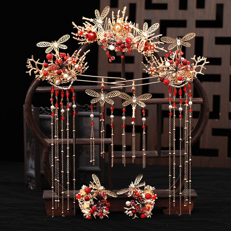 Ancient Style Super Fairy Crown Butterfly Hair Comb Fringed Step Shaking Hairpin Full Set Of Hair Accessories