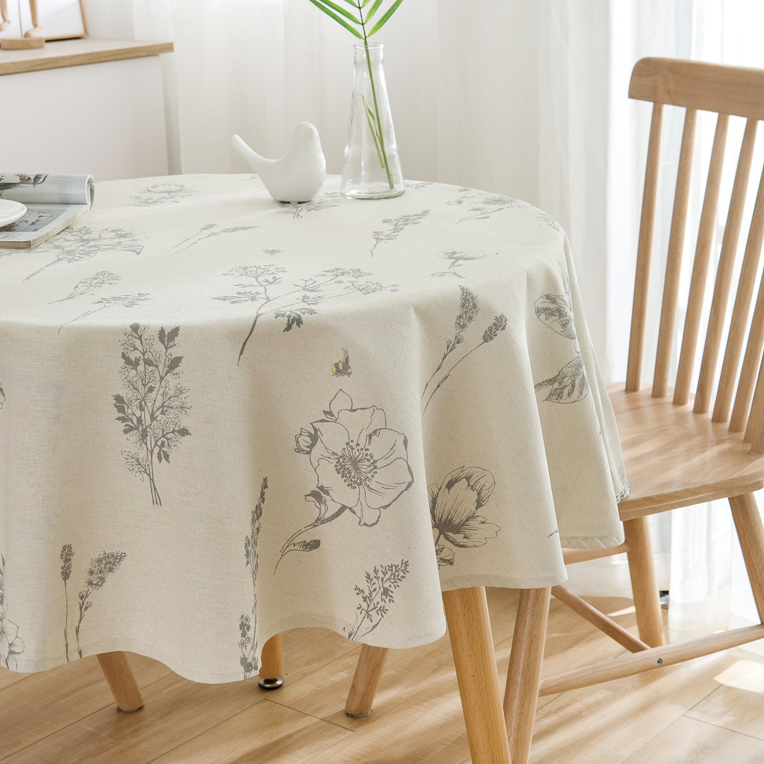 Sketch Flower Printed Cotton Linen Table Cloth