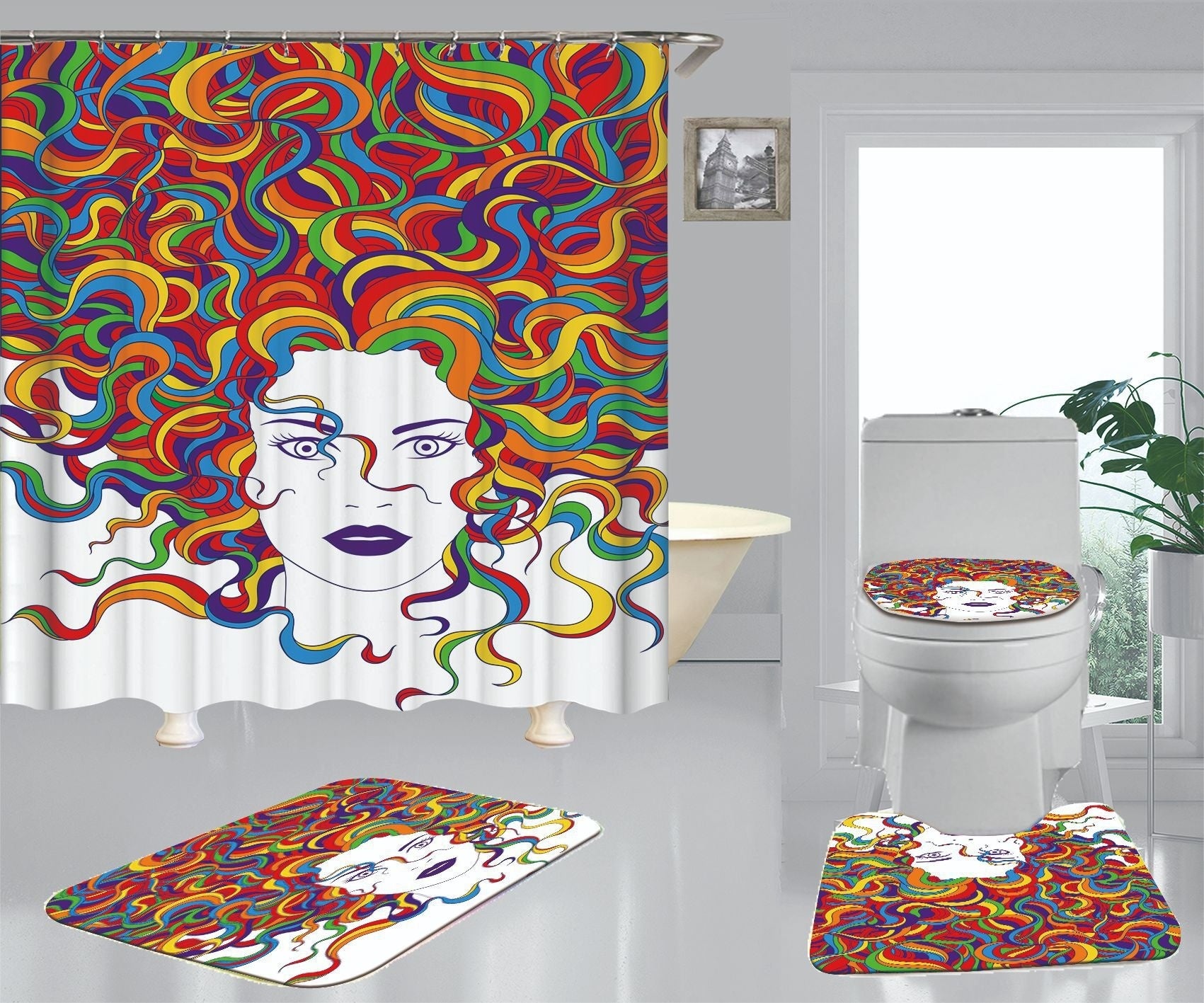 Afro  Pattern Polyester Digital Shower Curtain