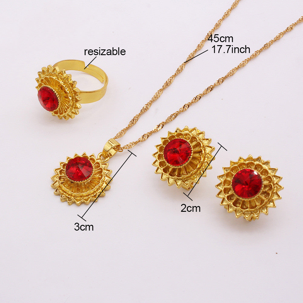Women's Wedding Classic Necklace Earring Ring Three-piece Set