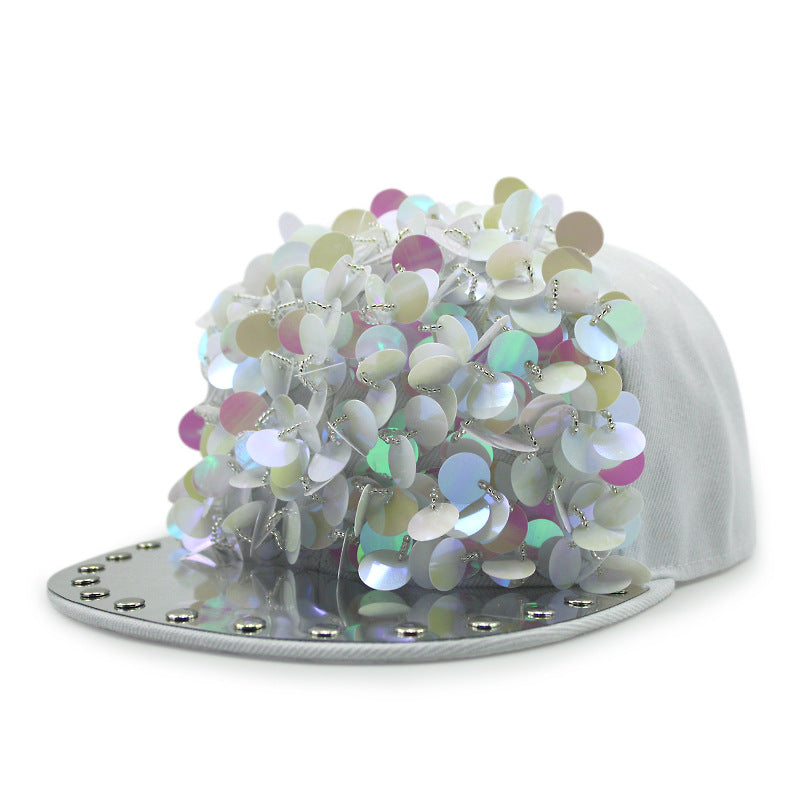 Men's Hip Hop Peaked Flower Sequins Flat-brimmed Baseball Cap