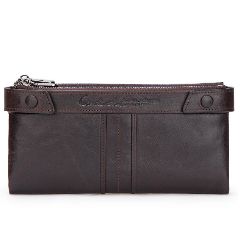 Portefeuille Femme en Cuir de Vachette Deux Volets Long Pochette à Fermeture Éclair pour Femme