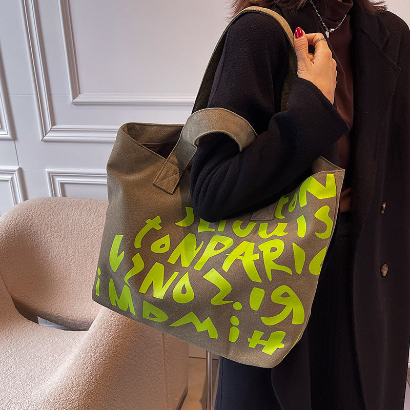 Women's Large Capacity New Letter Hand Shopping Canvas Bag