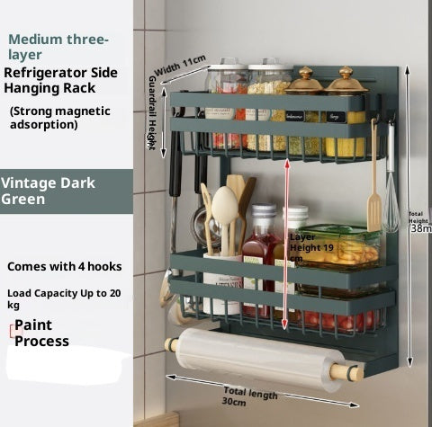 Refrigerator Shelf Side Storage Kitchen Magnetic Plastic Wrap Tissue Seasoning Side Multi-functional Punch Free Rack