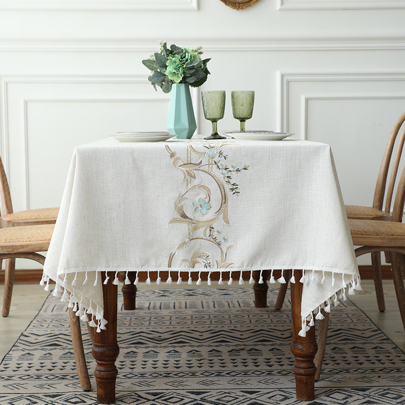 Household Rectangular Cotton And Linen Embroidered Tablecloth