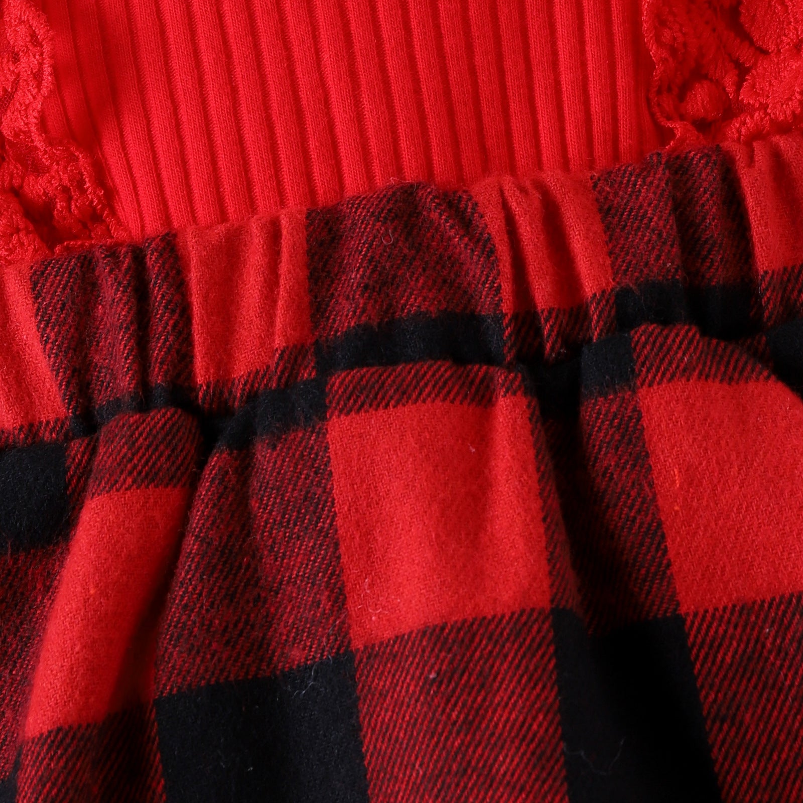 Children's Girl Baby Christmas Pit Stripe Spliced Lace Plaid Triangle Wrap Fart Set