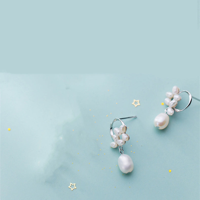 S925 Silver Flower Rice Grain Pearl Earrings Women